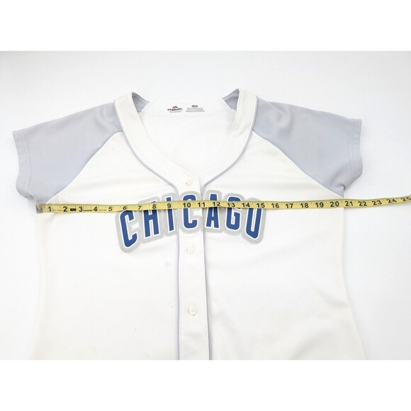 Chicago Cubs Majestic Baseball  Short Sleeve V-Neck White Gray Jersey Size Large - Picture 6 of 13